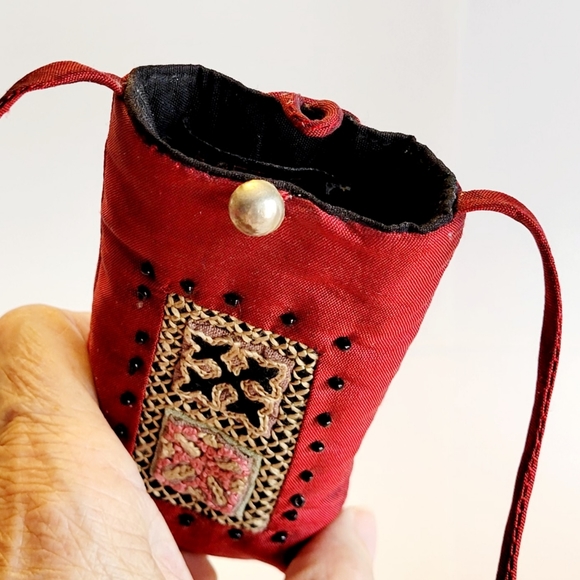 Pouch, Silk Crossbody with Silver Button Closure and Embroidered Detail F… - Picture 6 of 7